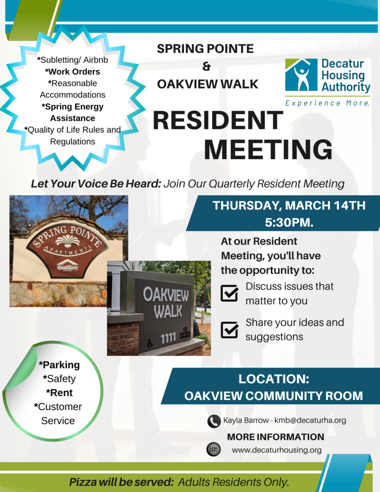 Resident Meeting Sping Pointe and Oakview Walk